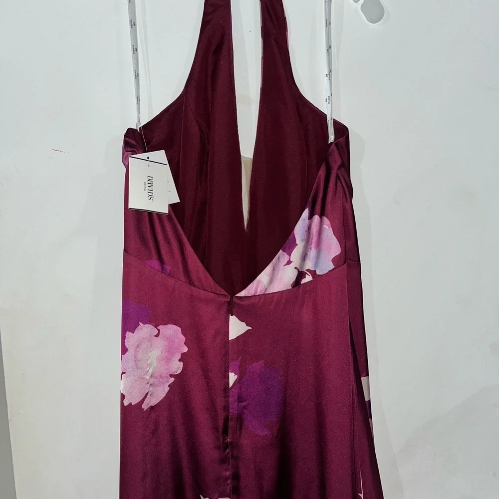 NWT David's Bridal Plum Floral Halter Maxi Dress - Picture 6 of 6